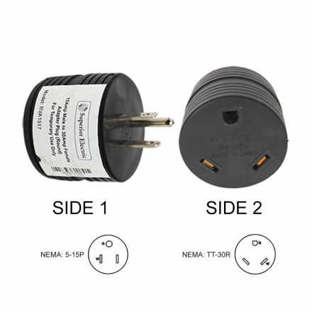 Superior Electric RVA1517 15 Amp Male NEMA 5-15P to 30 Amp Female NEMA TT-30R Adapter Plug (Round)